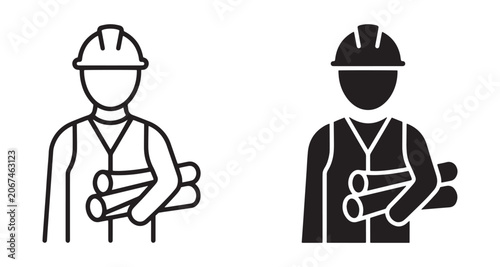 Obraz na plátne Construction workers with blueprints in hands Vector, illustration