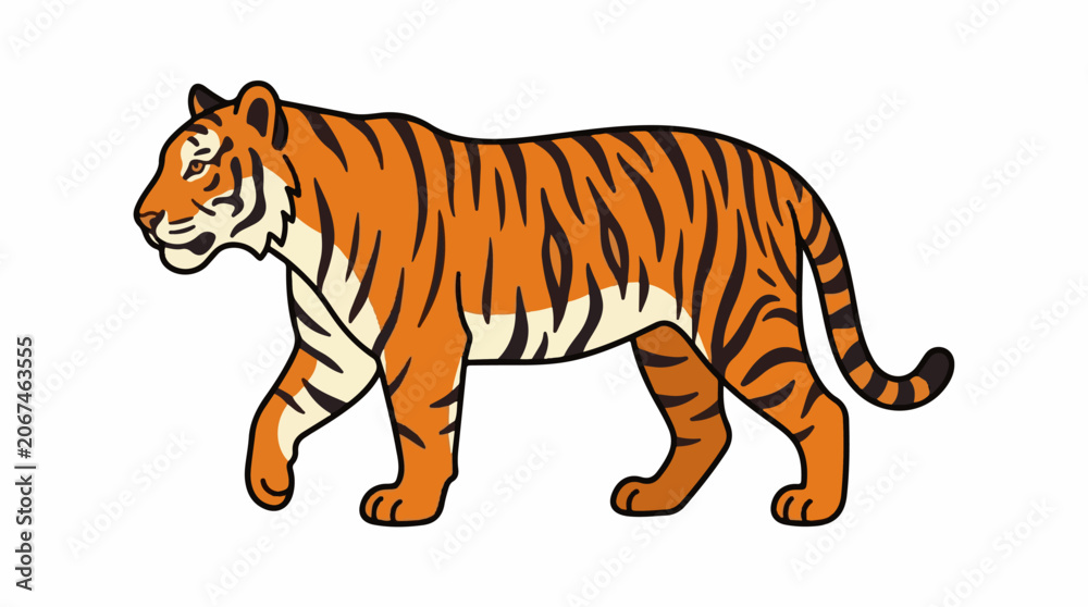 Fototapeta premium A tiger walking to the left with orange and black stripes