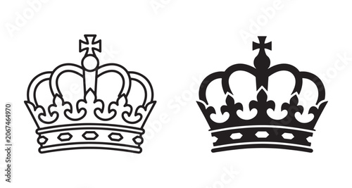Photography Black and white royal crown icons Vector, illustration