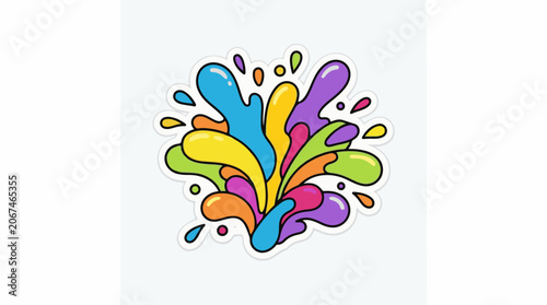 A colorful, cartoonish illustration of a paint splash with various vibrant colors