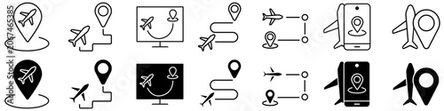 Obraz na płótnie Airplane route icon vector set