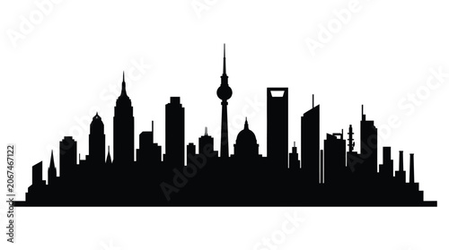 City Skyline Silhouette Against A White Background Silhouette