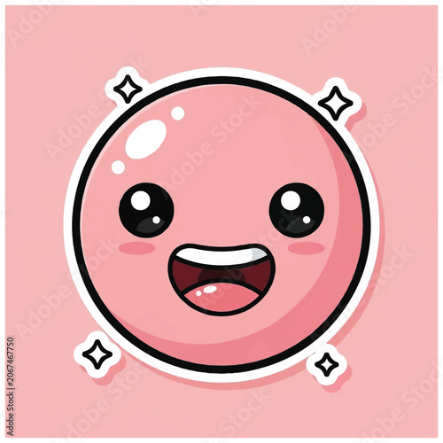 Cute Smiling Pink Cartoon Face Emoji.