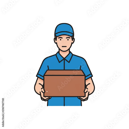 Delivery Person Holding a Cardboard Box Package.