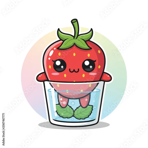 Cute Strawberry Character in Cup.