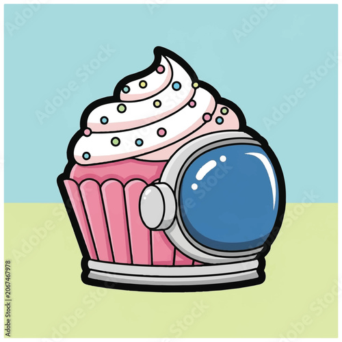 Pink Cupcake Wearing Space Helmet.