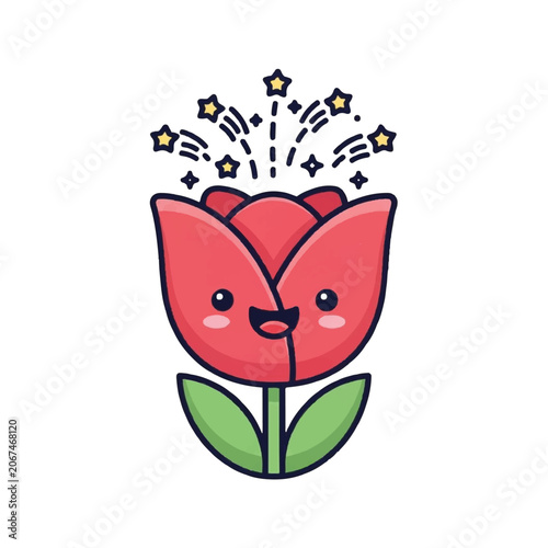 Smiling Pink Tulip Flower Face.