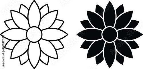 Black and white flower logo designs with 12 petals