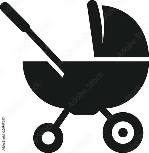 Black silhouette of a classic baby carriage icon on a white background