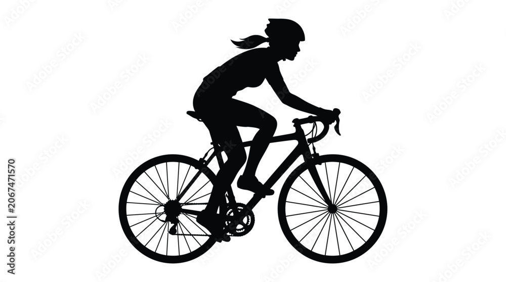 Fototapeta premium Cyclist Riding A Road Bike Black Silhouette