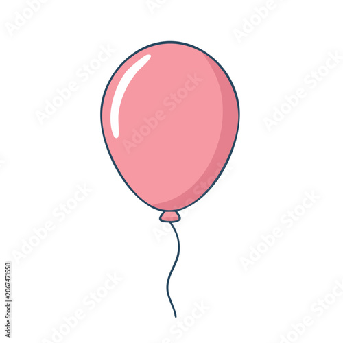 Pink balloon with string on white background