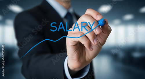 Businessman drawing salary growth graph with marker