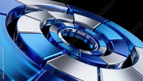 Blue and silver geometric circular structure