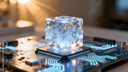 Crystal cube with circuitry on motherboard