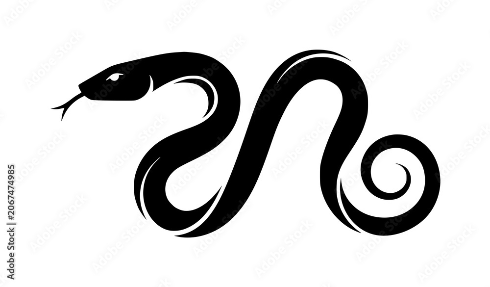 Fototapeta premium Modern Geometric Snake Silhouette Vector Illustration Minimal Black Serpent Design Isolated on White Background