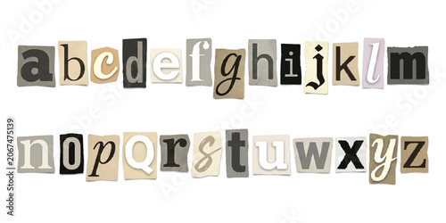 Foto Alphabet set of lowercase letters made from magazine paper clippings and ransom