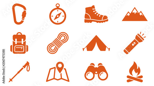 Schilderij op canvas Hikers camping outdoors prepare for a mountain climbing trip with a scenic views