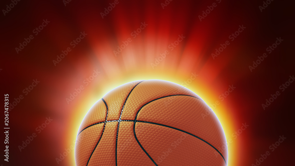 Fototapeta premium Glowing basketball on red background. 3D illustration