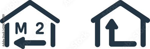 House Icons Showing Square Meterage and Interior Space Increase Keywords: house, home, real estate, property, square meter, m2, area, size