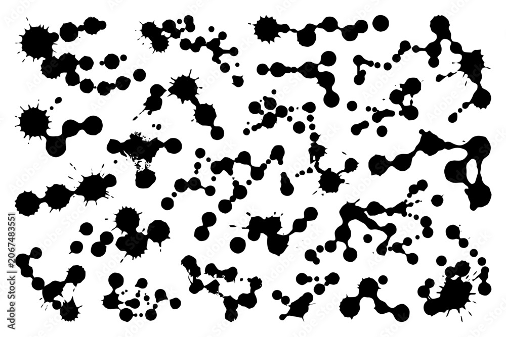 Fototapeta premium Abstract black ink splatter pattern over white background.