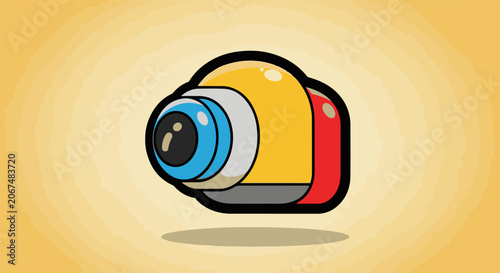 A colorful cartoon illustration of a camera