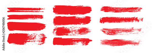 Red brush stroke set isolated on background. Paint brush stroke vector for ink paint, grunge design element, dirt banner, watercolor design, dirty texture. Trendy brush stroke, vector illustration