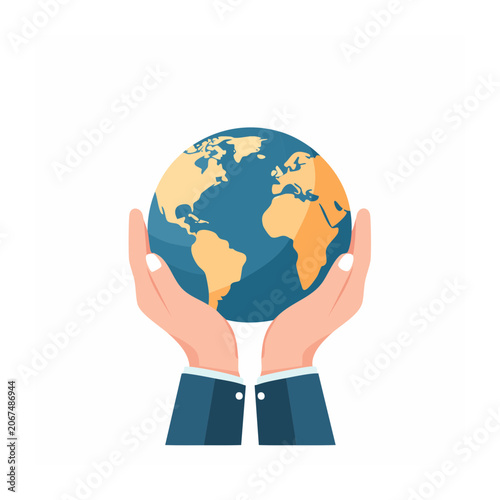Hands holding the Earth globe in flat design style