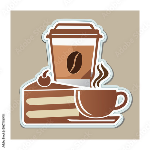 Illustration of coffee cup and slice of cake