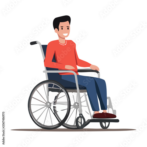 Man in wheelchair, flat vector illustration