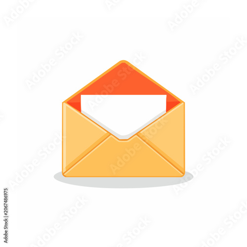 Open envelope with blank paper inside, flat design icon