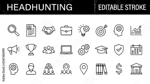Fotografie Business headhunting and recruitment icon collection with editable strokes headh