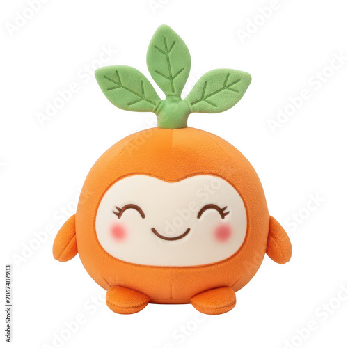 Cute cartoon carrot character with happy face and green leaves isolated on transparent background