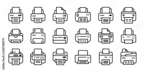 Obraz na plátně Office printer line icon collection featuring various hardware designs isolated on transparent background