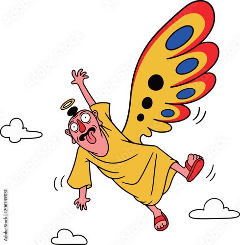 Vászonkép Cartoon Angel Falling with Butterfly Wings