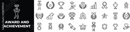Reward and Recognition Icon Set with Achievement Awards, Trophies, Medals, Success Badges and Corporate Celebration Symbols
