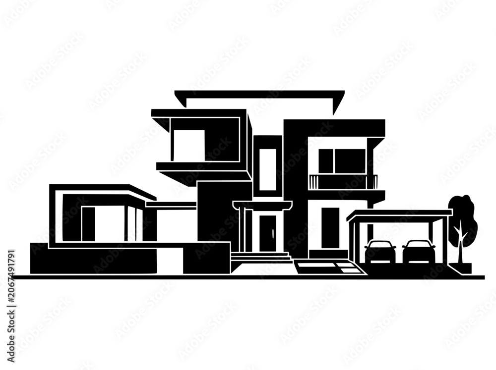 Fototapeta premium Modern luxury mansion architectural silhouette vector illustration