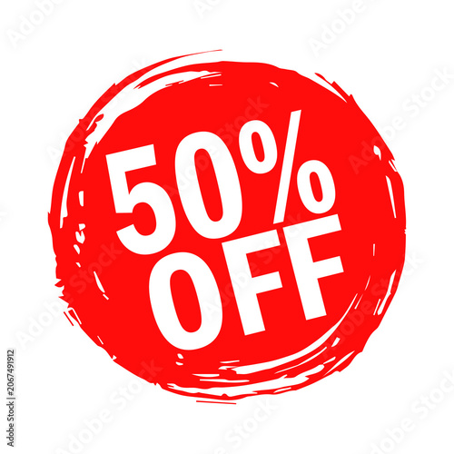 Red discount label with percent sign symbol and sale discount icon illustration for shopping promotion and price reduction offer badge design