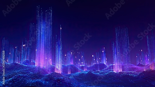 Blue purple data stream digital wave tech backdrop, big data blockchain internet business fintech digital poster design base