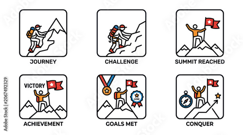 Fotografie Mountain climbing icons representing journey challenge and summit success