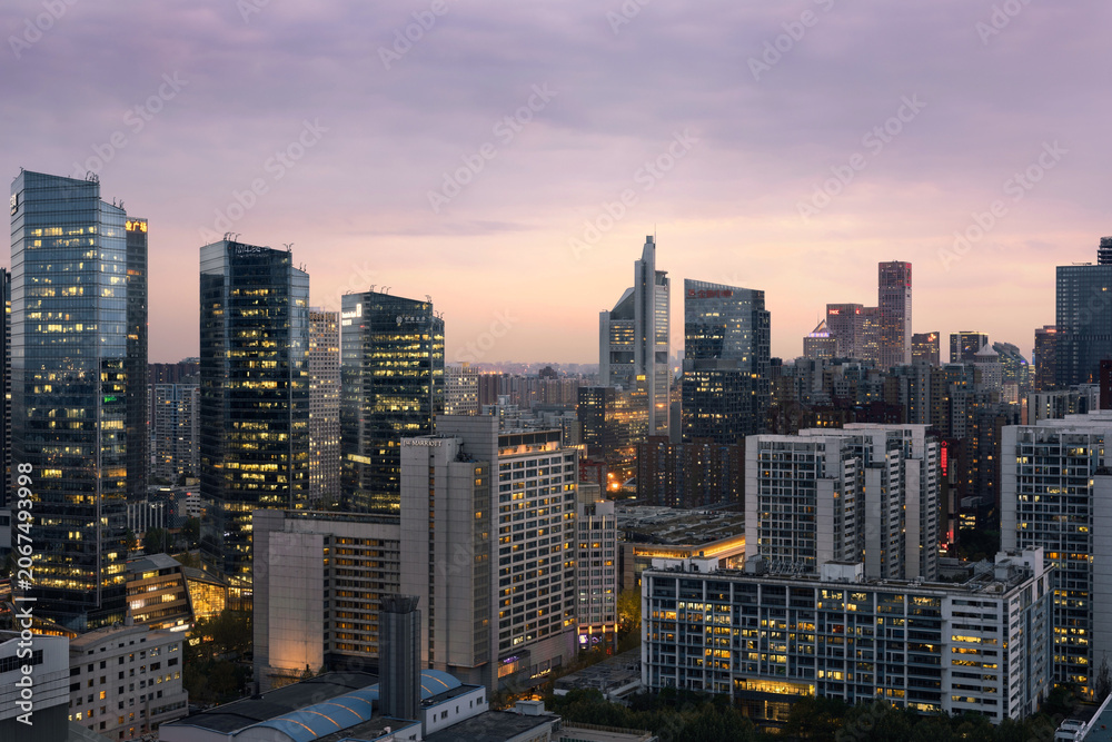 Fototapeta premium Beijing China World Trade Center Evening Cityscape View