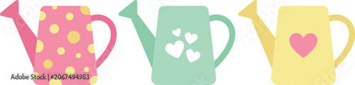 Fotografie Cute Pastel Watering Can Vector Illustration Set, Spring Garden Decorative Water