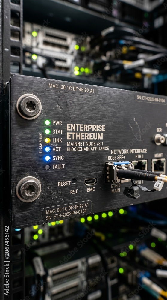 Fototapeta premium Macro Detail of Enterprise Ethereum Server Faceplate