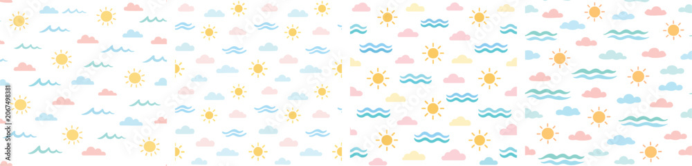 Obraz premium Vector Summer Seamless Pattern. Vector, illustration, minimalist, flat, icon, icon set