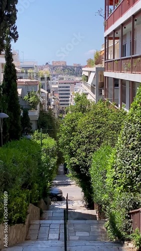 Athens Acropolis Parthenon temples through city streets Greece vertical video