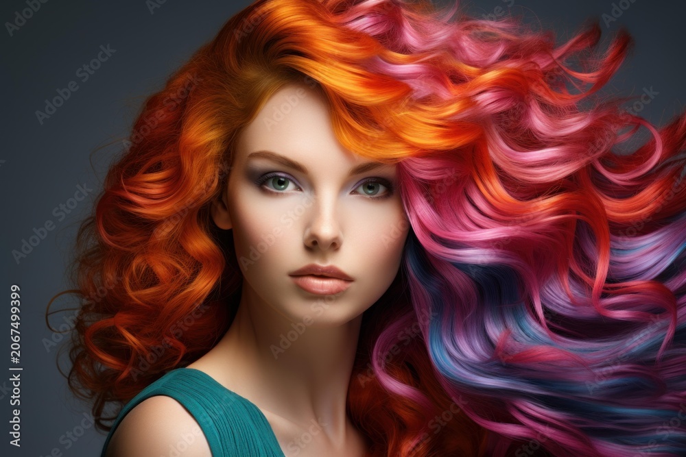 Fototapeta premium Beauty fashion model girl with colorful dyed hair