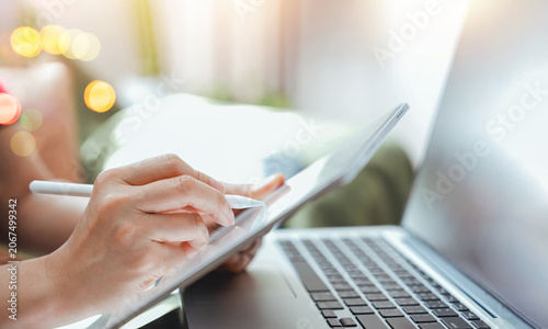 Person using tablet stylus for digital document review, Email management, Online business workflow. Customer communication, Business productivity, Secure access, Remote work, Digital transformation 