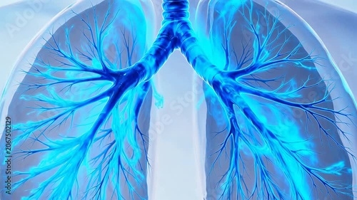 Abstract blue lungs animation with branching bronchi and airways