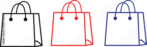 Fotografía Shopping bags with handles in different colors isolated on white background  bla