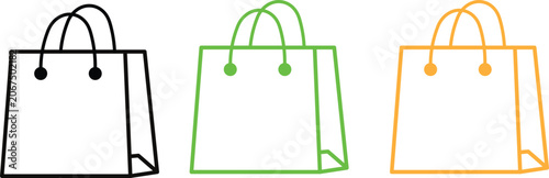 Fotografía Colorful shopping bags with handles in black green and orange for shopping and r