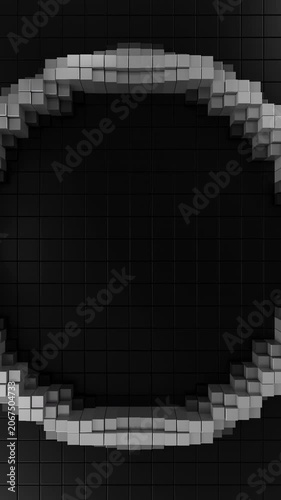 Gray Minimal Glowing Vertical Ring Seamless Abstract 3D Loop. 3D rendering